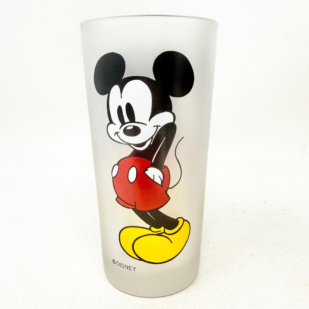 Vintage Frosted Mickey Mouse Standing Glass Monkeys of Melbourne Disney Tumbler